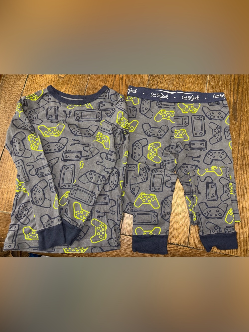Cat & Jack Gray and Neon Green Video Game Controller Pajama Set